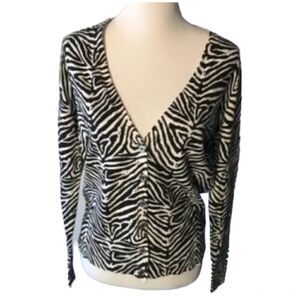 Michael Kors Zebra Print VNeck Cardigan size M